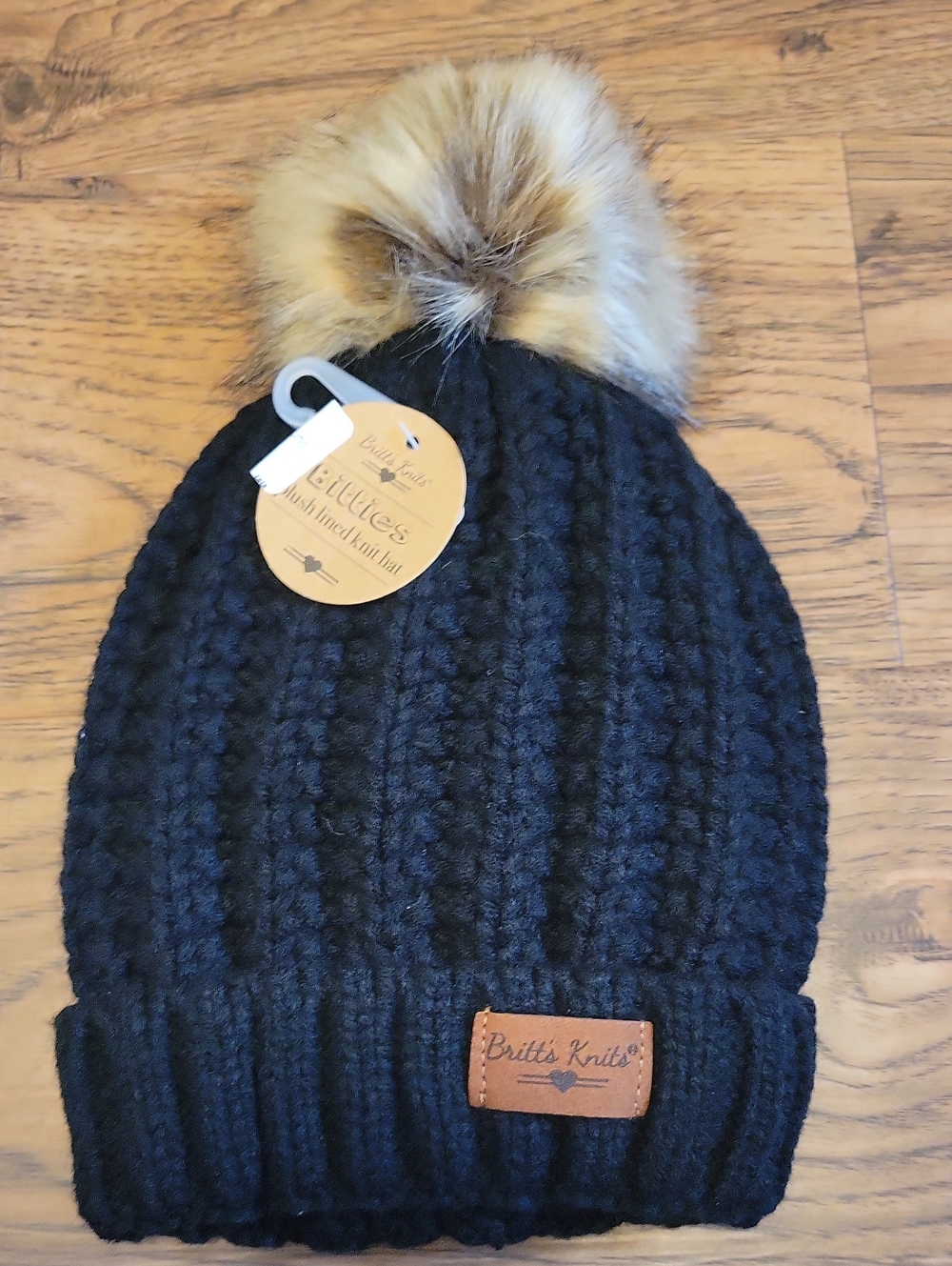 Britt's Knits Bitties Kids Black Faux-Fur Pom Beanie